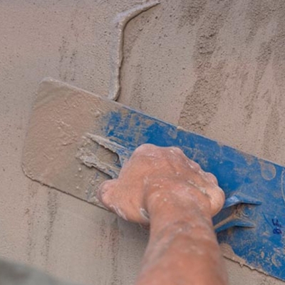 At the plaster throwing, the mixture is irregular (either watery or thick)